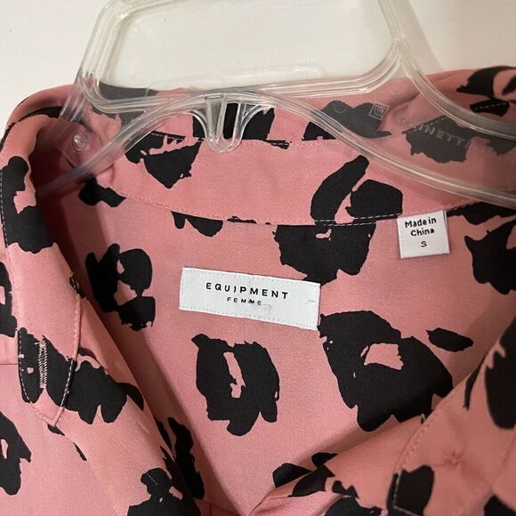 EQUIPMENT pink black floral long sleeve button down blouse size small - Picture 3 of 5